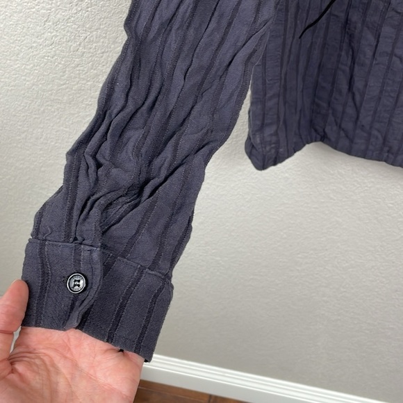 New Rhude Striped Cotton Shirt Button Front Gray Slate Embroidered Logo Mens M - Picture 6 of 16